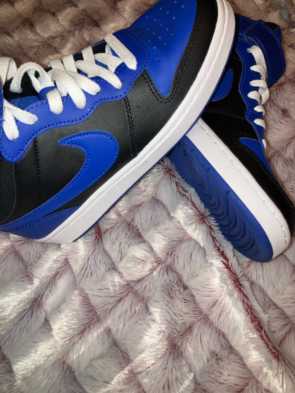 Nike Royal Blue and Black High-Top Sneakers with White Laces